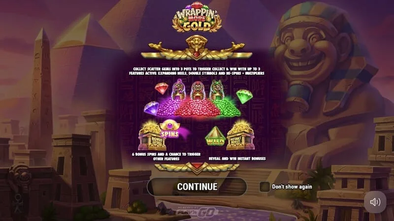 Wrappin' More Gold - main menu with a mummy and pyramids
